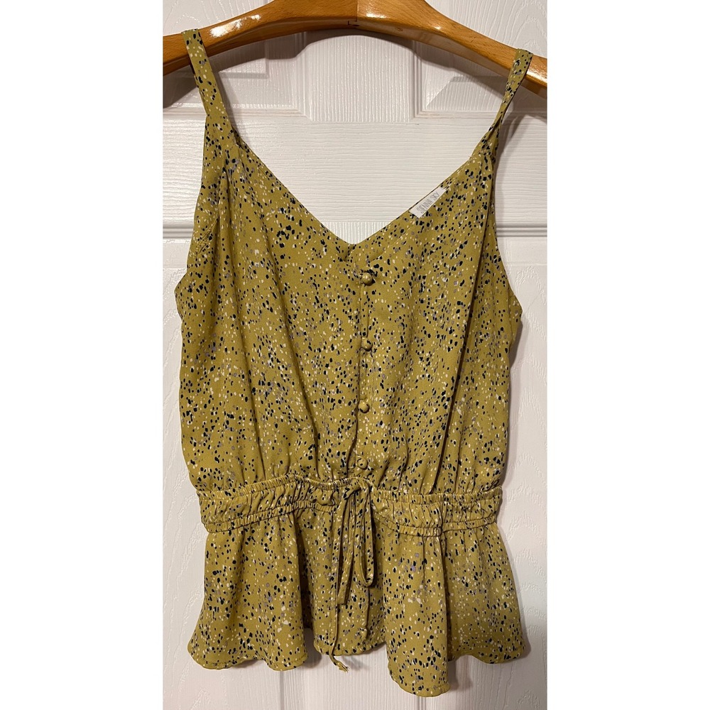 Sienna Sky Yellow Speckled Print Cinched Waist Button Front Camisole Top L